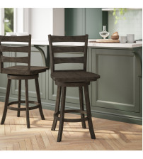 Flash Furniture ES-UN-31WS-24-GY-GG Liesel Commercial Grade Wooden Classic Ladderback Swivel Counter Height Barstool with Solid Wood Seat, Gray Wash Walnut