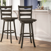 Flash Furniture ES-UN-31WS-29-GY-GG Liesel Commercial Grade Wooden Classic Ladderback Swivel Bar Height Barstool with Solid Wood Seat, Gray Wash Walnut