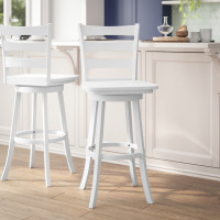 Flash Furniture ES-UN-31WS-29-WH-GG Liesel Commercial Grade Wooden Classic Ladderback Swivel Bar Height Barstool with Solid Wood Seat, Antique White Wash