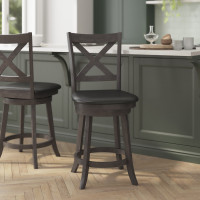 Flash Furniture ES-UN1-24-GY-GG Felicity Commercial Grade Wood Classic Crossback Swivel Counter Height Barstool with Padded Black LeatherSoft Seat, Gray Wash Walnut