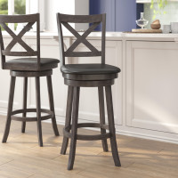 Flash Furniture ES-UN1-29-GY-GG Felicity Commercial Grade Wood Classic Crossback Swivel Bar Height Barstool with Padded Black LeatherSoft Seat, Gray Wash Walnut