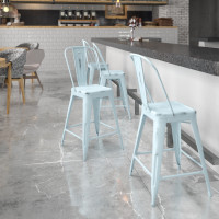 Flash Furniture ET-3534-24-DB-GG Distressed Metal Stool in Blue