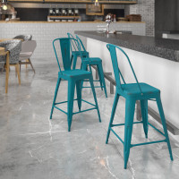 Flash Furniture ET-3534-24-KB-GG Distressed Metal Stool in Blue