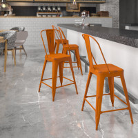 Flash Furniture ET-3534-24-OR-GG Distressed Metal Stool in Orange