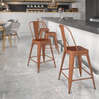 Flash Furniture ET-3534-24-POC-GG 24'' High Indoor-Outdoor Counter Height Stool in Back
