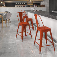 Flash Furniture ET-3534-24-RD-GG Distressed Metal Stool in Red