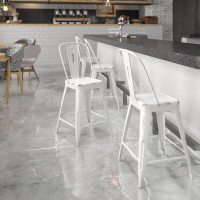 Flash Furniture ET-3534-24-WH-GG Distressed Metal Stool in White