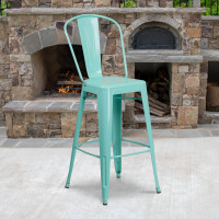 Flash Furniture ET-3534-30-MINT-GG 30'' High Green Metal Indoor-Outdoor Barstool with Back in Mint