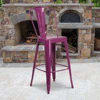 Flash Furniture ET-3534-30-PUR-GG 30'' High Metal Indoor-Outdoor Barstool with Back in Purple