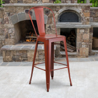 Flash Furniture ET-3534-30-RD-GG Distressed Kelly Barstool in Red