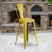 Flash Furniture ET-3534-30-YL-GG Distressed Barstool in Yellow