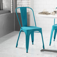 Flash Furniture ET-3534-COM-B-GG Tenley Commercial Grade Distressed Blue Metal Indoor-Outdoor Stackable Chair