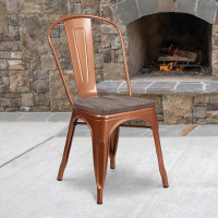 Flash Furniture ET-3534-POC-WD-GG Copper Metal Stackable Chair with Wood Seat 