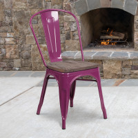 Flash Furniture ET-3534-PUR-WD-GG Purple Metal Stackable Chair with Wood Seat 