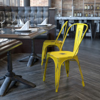 Flash Furniture ET-3534-YL-GG Distressed Metal Chair in Yellow