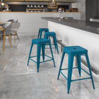 Flash Furniture ET-BT3503-24-AB-GG Distressed Metal Stool in Blue