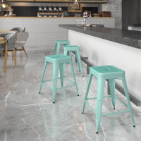 Flash Furniture ET-BT3503-24-MINT-GG 24''H Backless Green Indoor-Outdoor Counter Height Stool in Mint