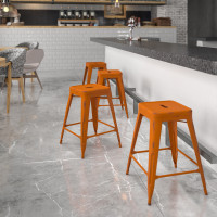 Flash Furniture ET-BT3503-24-OR-GG Distressed Metal Stool in Orange