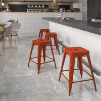 Flash Furniture ET-BT3503-24-RD-GG Distressed Metal Stool in Red
