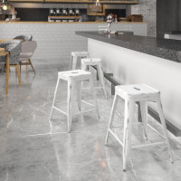 Flash Furniture ET-BT3503-24-WH-GG Distressed Metal Stool in White