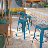 Flash Furniture ET-BT3503-30-AB-GG Distressed Metal Stool in Blue