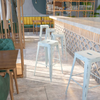 Flash Furniture ET-BT3503-30-DB-GG Distressed Metal Stool in Blue