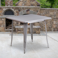 Flash Furniture ET-CT002-1-SIL-GG 31.5" Square Silver Metal Indoor Table