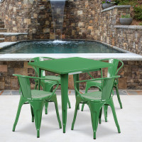 Flash Furniture ET-CT002-4-70-GN-GG 31.5" Square Green Metal Indoor Table Set with 4 Arm Chairs