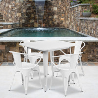 Flash Furniture ET-CT002-4-70-WH-GG 31.5" Square White Metal Indoor Table Set with 4 Arm Chairs