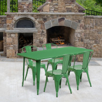 Flash Furniture ET-CT005-4-30-GN-GG 31.5" x 63" Rectangular Green Metal Indoor Table Set with 4 Stack Chairs