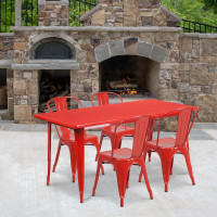 Flash Furniture ET-CT005-4-30-RED-GG 31.5" x 63" Rectangular Red Metal Indoor Table Set with 4 Stack Chairs