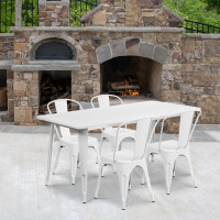 Flash Furniture ET-CT005-4-30-WH-GG 31.5" x 63" Rectangular White Metal Indoor Table Set with 4 Stack Chairs