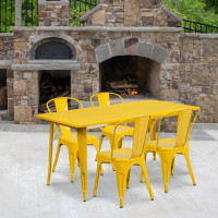 Flash Furniture ET-CT005-4-30-YL-GG 31.5" x 63" Rectangular Yellow Metal Indoor Table Set with 4 Stack Chairs
