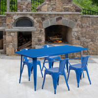 Flash Furniture ET-CT005-4-70-BL-GG 31.5" x 63" Rectangular Blue Metal Indoor Table Set with 4 Arm Chairs