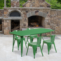 Flash Furniture ET-CT005-4-70-GN-GG 31.5" x 63" Rectangular Green Metal Indoor Table Set with 4 Arm Chairs