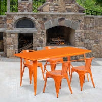 Flash Furniture ET-CT005-4-70-OR-GG 31.5" x 63" Rectangular Orange Metal Indoor Table Set with 4 Arm Chairs