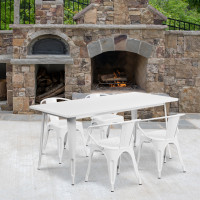 Flash Furniture ET-CT005-4-70-WH-GG 31.5" x 63" Rectangular White Metal Indoor Table Set with 4 Arm Chairs