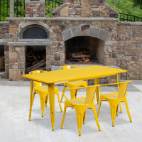 Flash Furniture ET-CT005-4-70-YL-GG 31.5" x 63" Rectangular Yellow Metal Indoor Table Set with 4 Arm Chairs