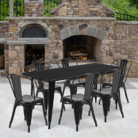 Flash Furniture ET-CT005-6-30-BK-GG 31.5" x 63" Rectangular Black Metal Indoor Table Set with 6 Stack Chairs