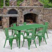 Flash Furniture ET-CT005-6-30-GN-GG 31.5" x 63" Rectangular Green Metal Indoor Table Set with 6 Stack Chairs