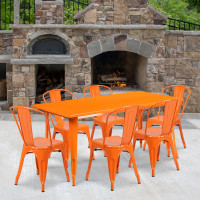 Flash Furniture ET-CT005-6-30-OR-GG 31.5" x 63" Rectangular Orange Metal Indoor Table Set with 6 Stack Chairs