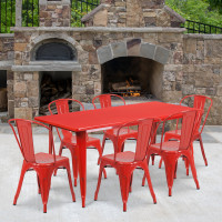 Flash Furniture ET-CT005-6-30-RED-GG 31.5" x 63" Rectangular Red Metal Indoor Table Set with 6 Stack Chairs