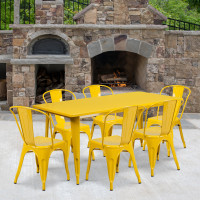 Flash Furniture ET-CT005-6-30-YL-GG 31.5" x 63" Rectangular Yellow Metal Indoor Table Set with 6 Stack Chairs