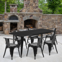 Flash Furniture ET-CT005-6-70-BK-GG 31.5" x 63" Rectangular Black Metal Indoor Table Set with 6 Arm Chairs