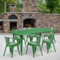 Flash Furniture ET-CT005-6-70-GN-GG 31.5" x 63" Rectangular Green Metal Indoor Table Set with 6 Arm Chairs