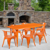 Flash Furniture ET-CT005-6-70-OR-GG 31.5" x 63" Rectangular Orange Metal Indoor Table Set with 6 Arm Chairs
