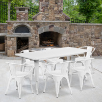 Flash Furniture ET-CT005-6-70-WH-GG 31.5" x 63" Rectangular White Metal Indoor Table Set with 6 Arm Chairs