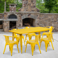 Flash Furniture ET-CT005-6-70-YL-GG 31.5" x 63" Rectangular Yellow Metal Indoor Table Set with 6 Arm Chairs