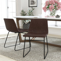 Flash Furniture ET-ER18345-18-DB-BK-GG 18 inch Dining Table Height Chair, Mid-Back Sled Base Dining Chair in Dark Brown LeatherSoft with Black Frame, Set of 2