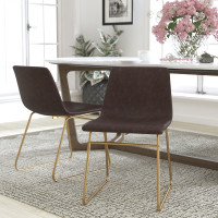 Flash Furniture ET-ER18345-18-DB-GG 18 inch Dining Table Height Chair, Mid-Back Sled Base Dining Chair in Dark Brown LeatherSoft with Gold Frame, Set of 2